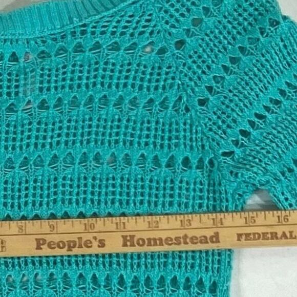 Aeropostale Womens Tunic Sweater Size Small (XXS) Teal Blue Open Knit Hi Low Hem - Picture 7 of 8